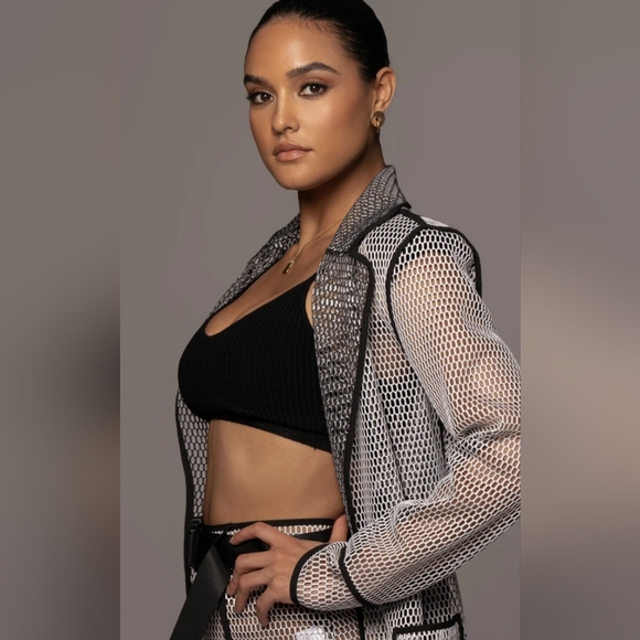 SEEK THE LABEL MESH NET MIDI DOUBLE BRESTED BLAZER IN BLACK - Picture 3 of 12